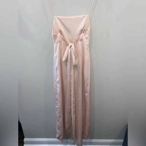 Sabo Skirt Champagne Satin Front Slit Low Back Long Dress Square Neck Size S - Picture 6 of 7